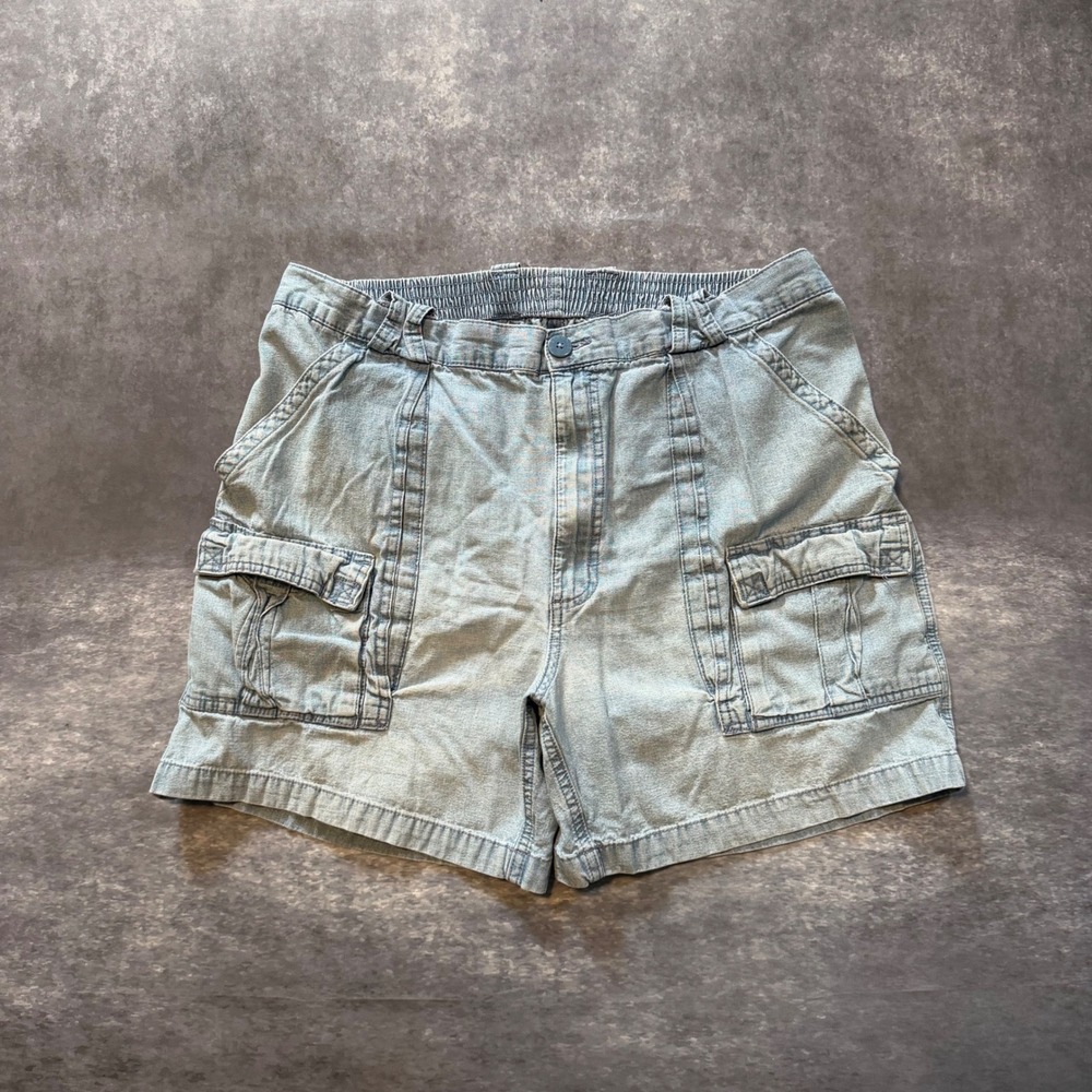 Weekender Men Denim Cargo Shorts 38 Light Wash Blue Trader Comfort Waist M039810
